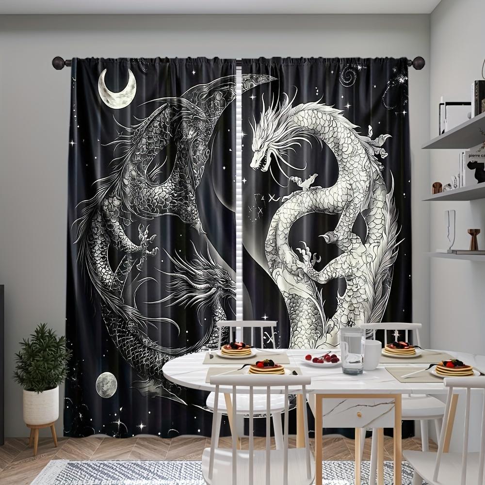 2pcs Sacred Black & White Dragon Curtains – Modern Elegant All-Season Design for Bedroom & Living Room