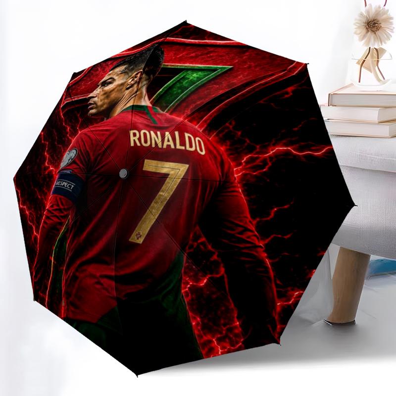1pc Sturdy 8-Bone Auto Umbrella, Cristiano Ronaldo Umbrella, Digital Printed, Foldable Umbrella for On-the-Go Outdoor Use