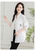 [Shirt] Summer Collar Solid Color Thin Cardigan Temperament Versatile Mid Length Shirt for Women