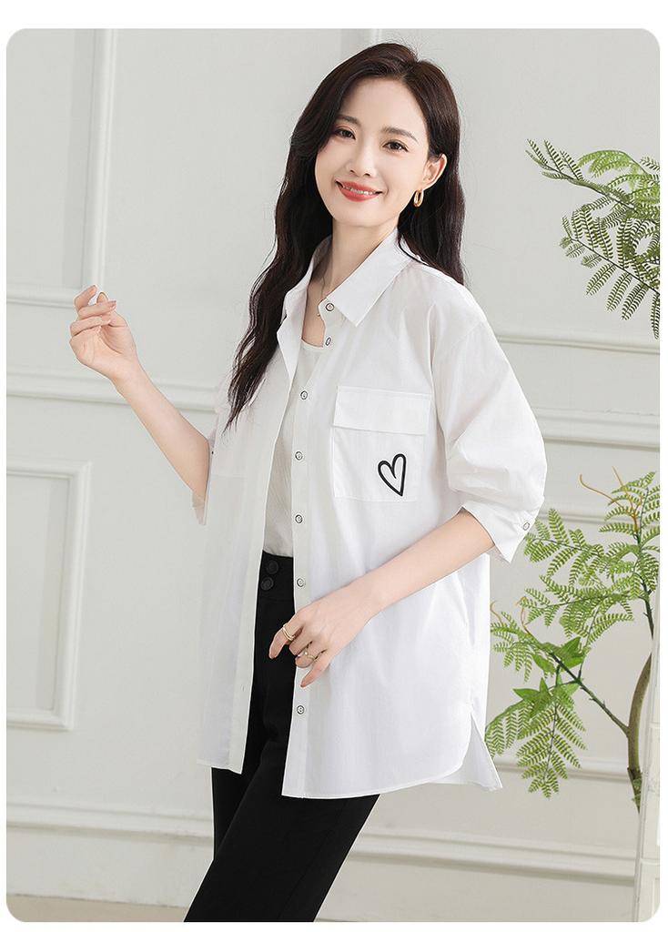 [Shirt] Summer Collar Solid Color Thin Cardigan Temperament Versatile Mid Length Shirt for Women