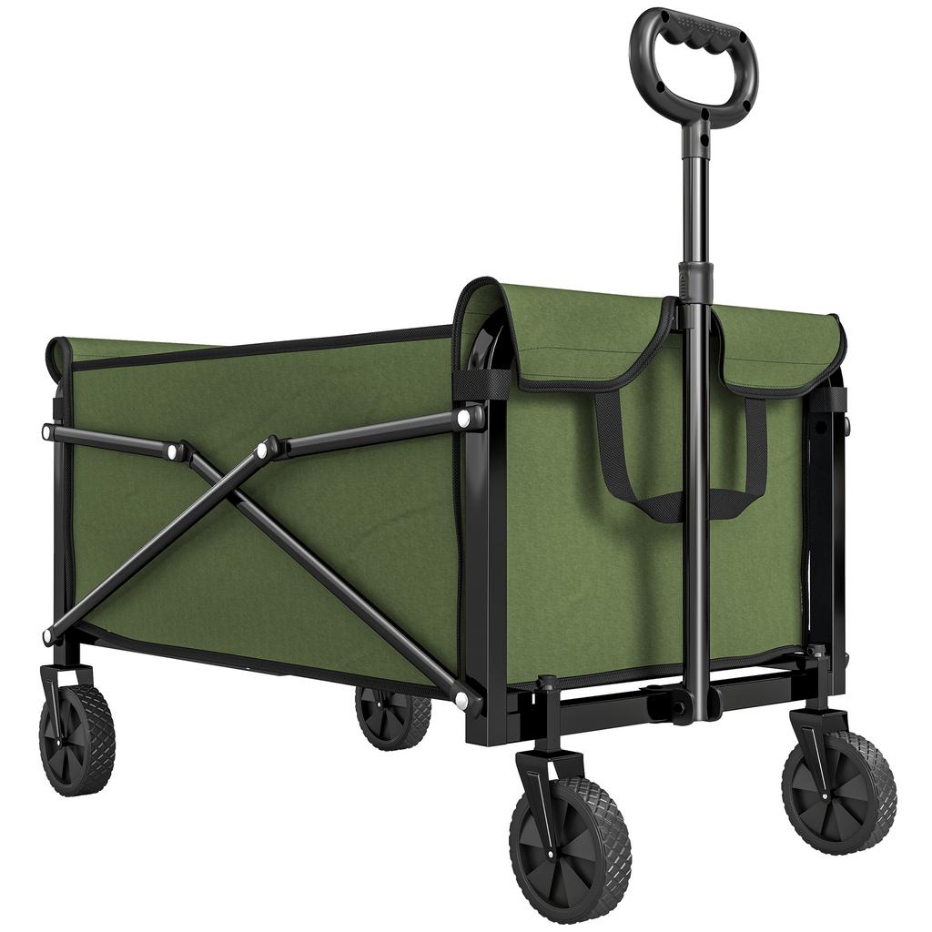 81L Festival Trolley On Wheels, Compact Garden Folding Trolley Cart with Adjustable Handle 80L Green