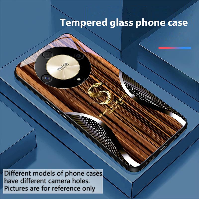 Wood Grain Snake For Honor Magic 6 50 70 90 Lite X7b 200 Pro Nova 10 Nova 5T X6 P30 Pura 70 Ultra Tempered Glass Phone Case