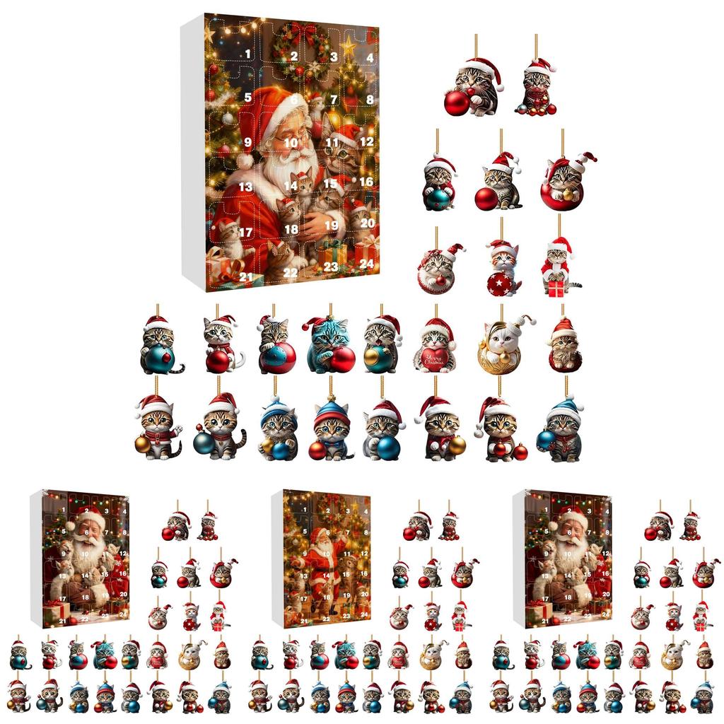 Christmas Countdown Calendar With Cute Cat Acrylic Hanging Ornaments For Holiday Decor