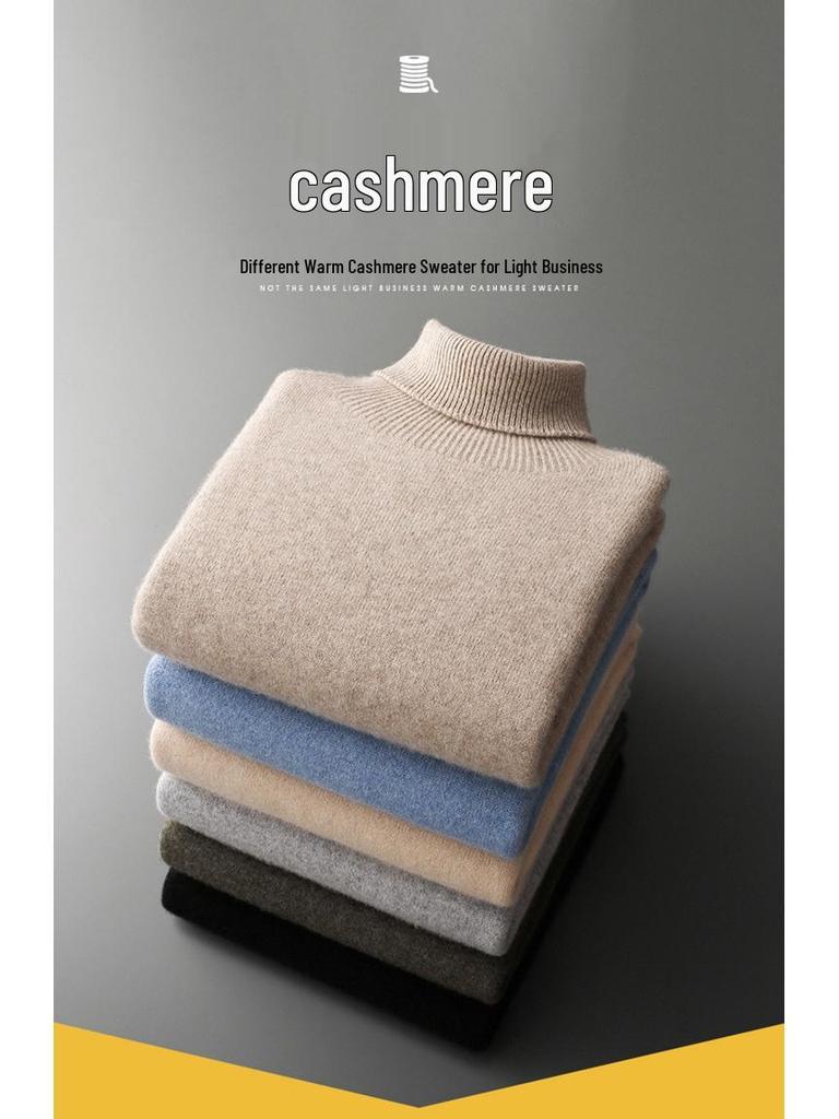 Cashmere 2025 Men's High Neck Solid Color Pullover Sweater - Autumn/Winter Collection