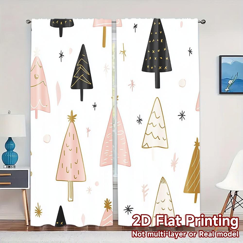

2pcs,Curtains Christmas Tree Design (2) Popular Curtains&Drapes Polyester Easy Install Curtains Decorations Perfect for Bedroom, 52.50×116.00 CM 2pcs
