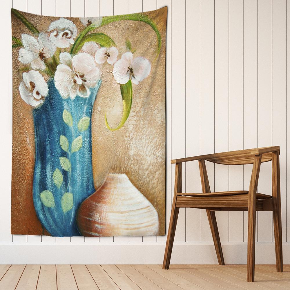 Hand Painted Lotus Tapestry Wall Hanging Bohemian Simple Fresh Hippie Tapiz Bedroom Background Room Decor