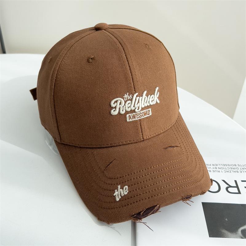 

Бейсболка в корейском стиле с вышивкой букв бренда, вываренная, рваная, с мягким верхом, для мужчин и женщин, высококачественная американская бейсболка, визуально уменьшающая лицо adjustable