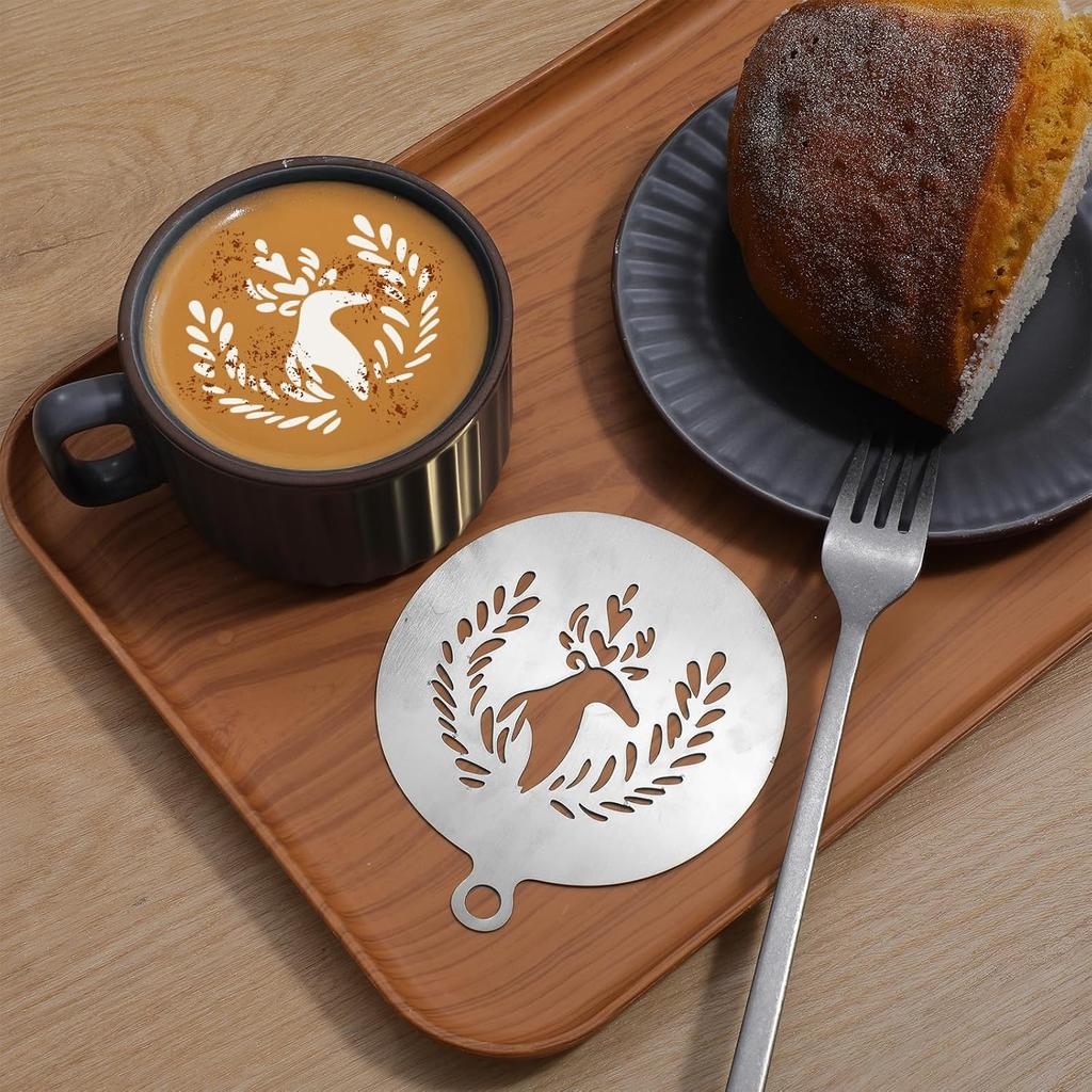 4 Pcs Coffee Stencils Latte Art, Latte Art Stencils Stainless Steel Construction, Coffee Stencil Short Handle Design for Professional Home Cafe and