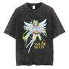 Beautiful Girl Warrior Retro Washed Men's T-shirt Printed Summer American Street Hip Hop Women's Super Large Short