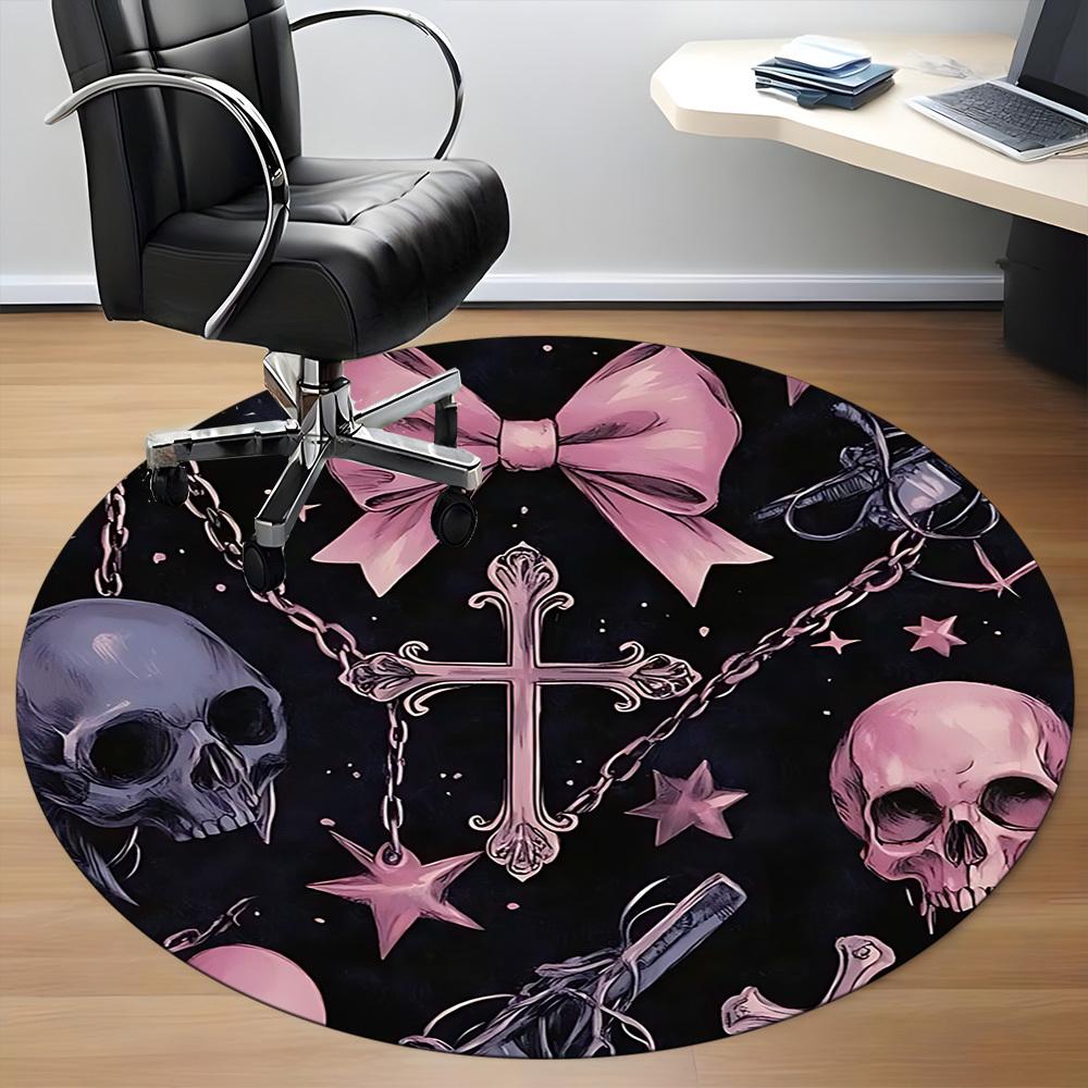 1pc Bow Gothic Skulls Office Round Area Rug, Indoor Mat Suitable ForOffice, Under Office Chairs Bedroom Living Room Home Decor, Room Deco, n60