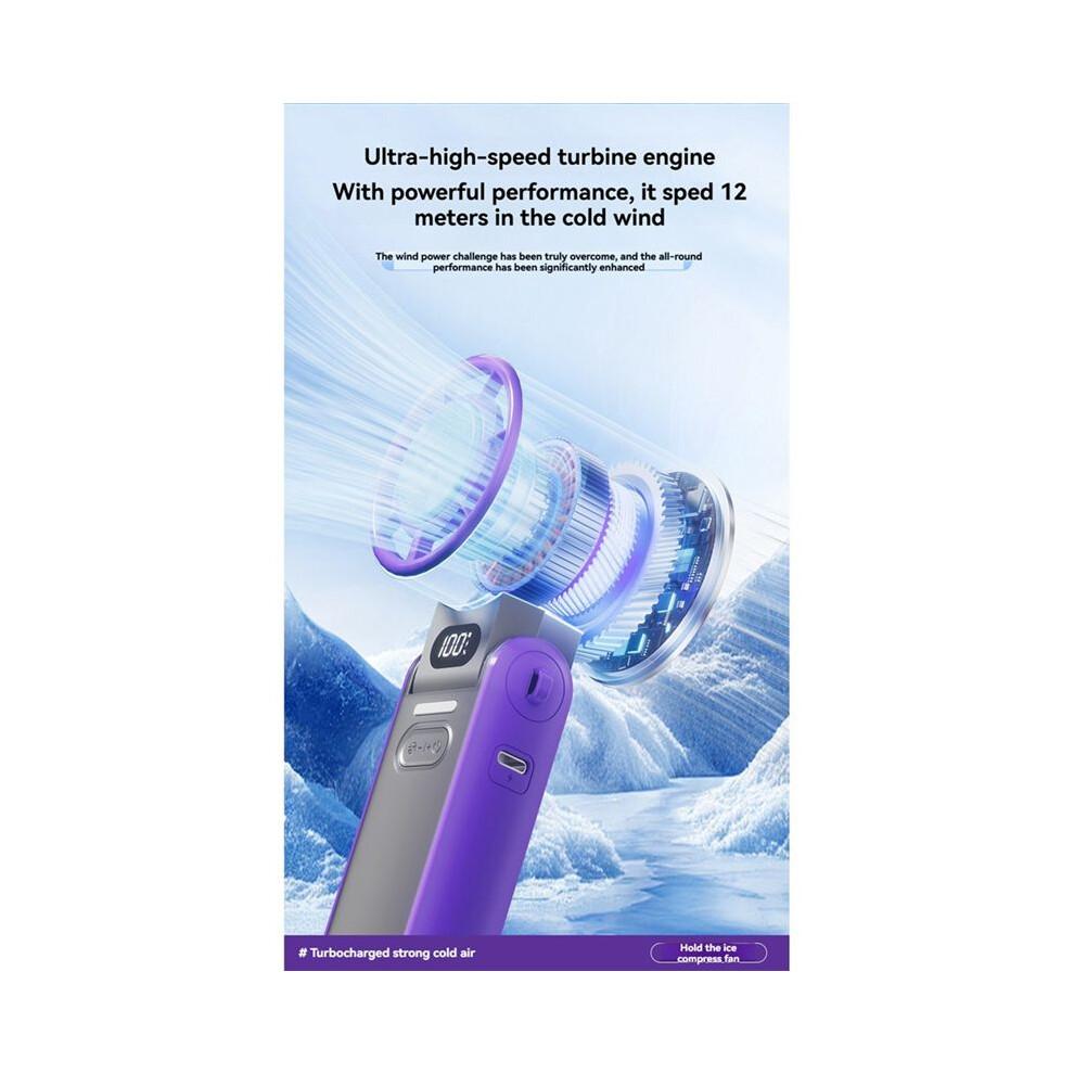 Portable Air Cooling Turbo Fan 3600mAh 100 Wind Speeds Adjustable Outdoor Foldable Handheld Fan with Lanyard White