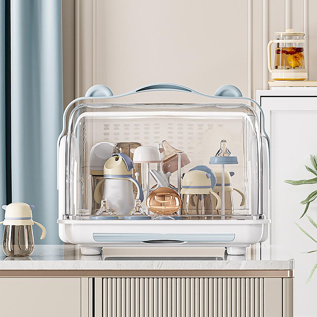 Baby Bottle Storage Box with Lid Dustproof Drying Rack Plastic Cabinet   for Toddler Tablewares