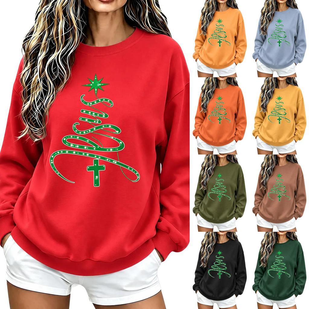 Women's Christmas Sweatshirt Long Sleeve Crewneck Pullover with Holiday Print