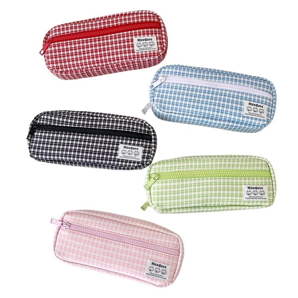 Korean Style Grids Pen Bag Y2k Pencil Pouch Cosmetic Brush Bag Cloth Stationery Bag Kids Children