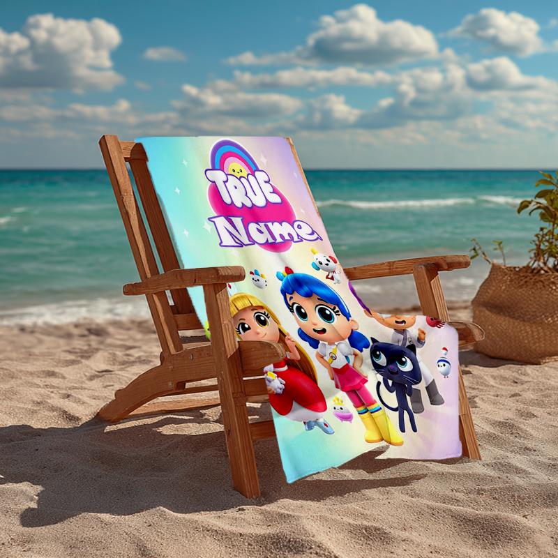 Custom Name Ultra-Soft Beach Towel with True and the Rainbow Kingdom Theme,Ideal for Pool - Camping, Diving - Perfect Travel Essential, Vibrant Beach