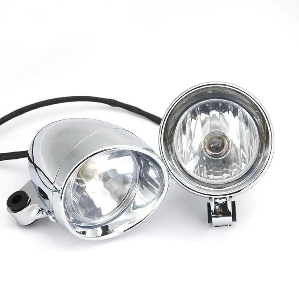 1/2Pcs 2 4' Chrome Motorcycle Front Headlight Fog Light Lamp Motorcycle Motorbike Retro Visor LED Passing Fog Auxiliary Light