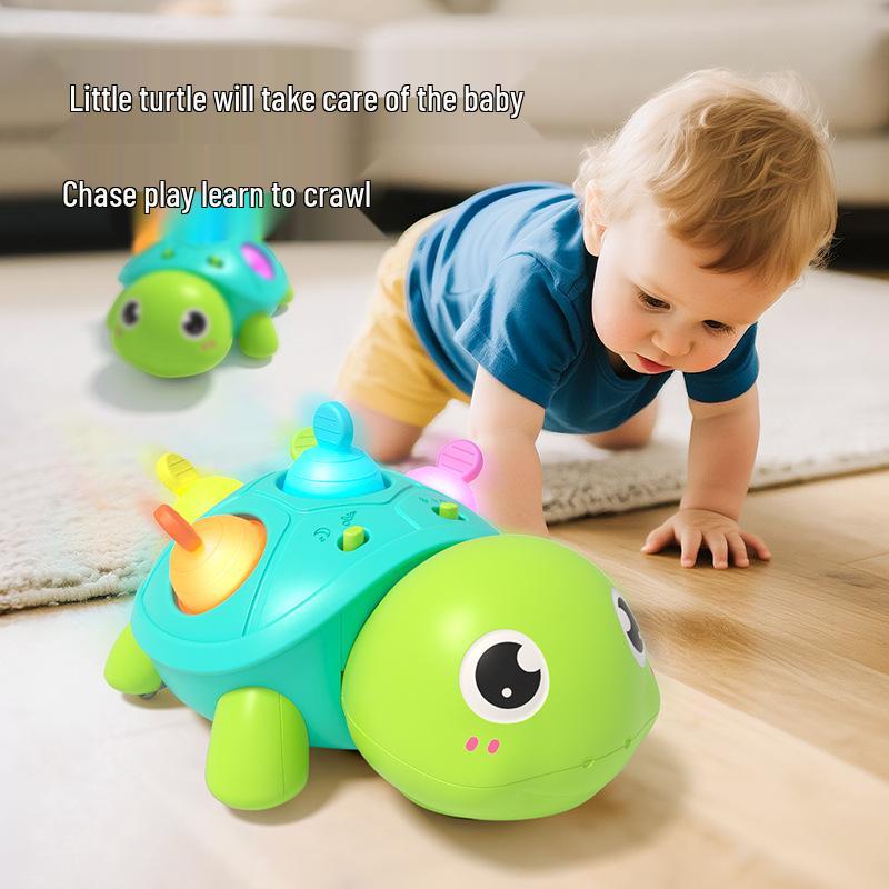 Teething Silicone Turtle: Sound & Light Educational Crawling Toy for Babies