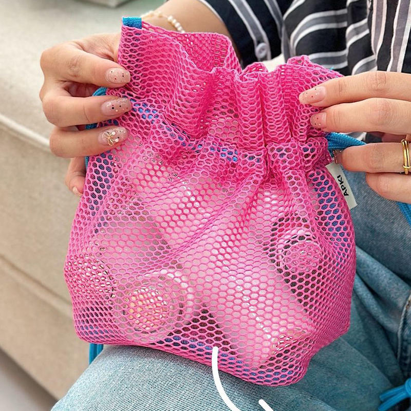 Mesh Drawstring Cosmetic Bag Dopamine Color Large Capacity Lazy Toiletries Bag