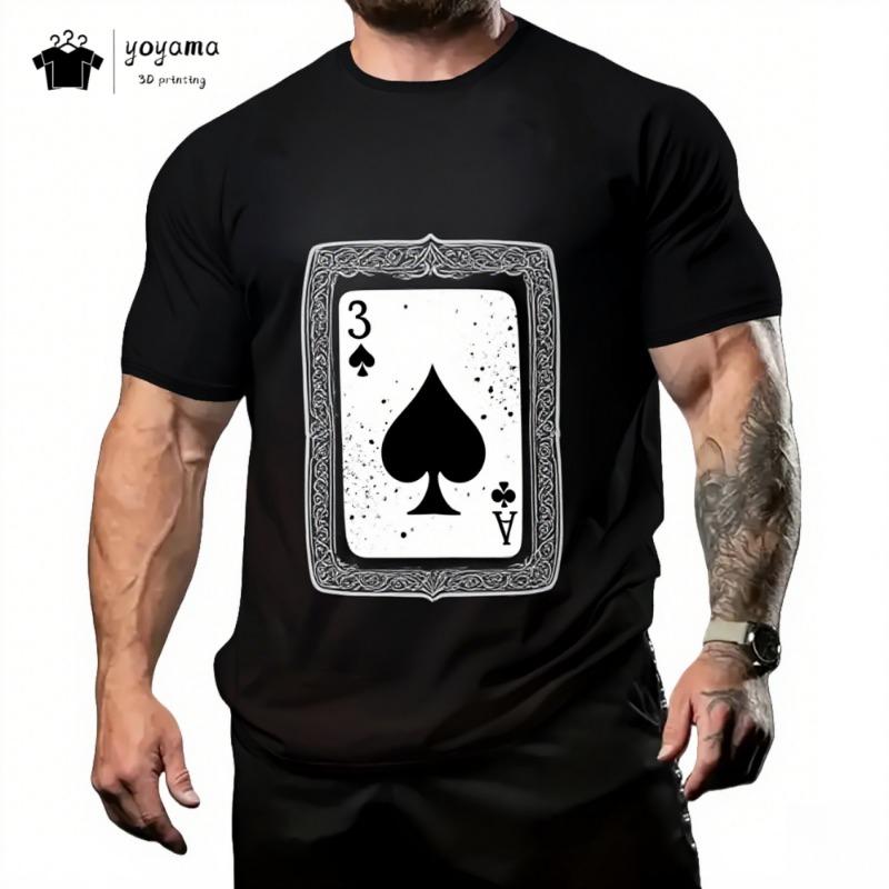 Street Men's T-Shirt 3D Poker Print Men's Top Summer Trendy Versatile Men's Short Sleeved Tee Fashion Round Neck Men's Clothing