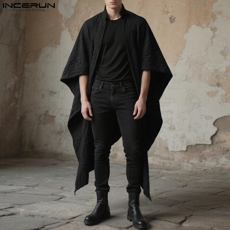INCERUN Pánské kardigany a vesty s polovičním rukávem a stojáčkem, s nepravidelnou texturou