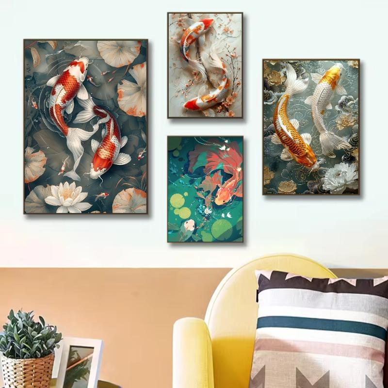 Koi Fish That Always Brings Good Luck Poster HD Art Sticky Wall Waterproof Home Living Room Bedroom Bar Aesthetic Decoration