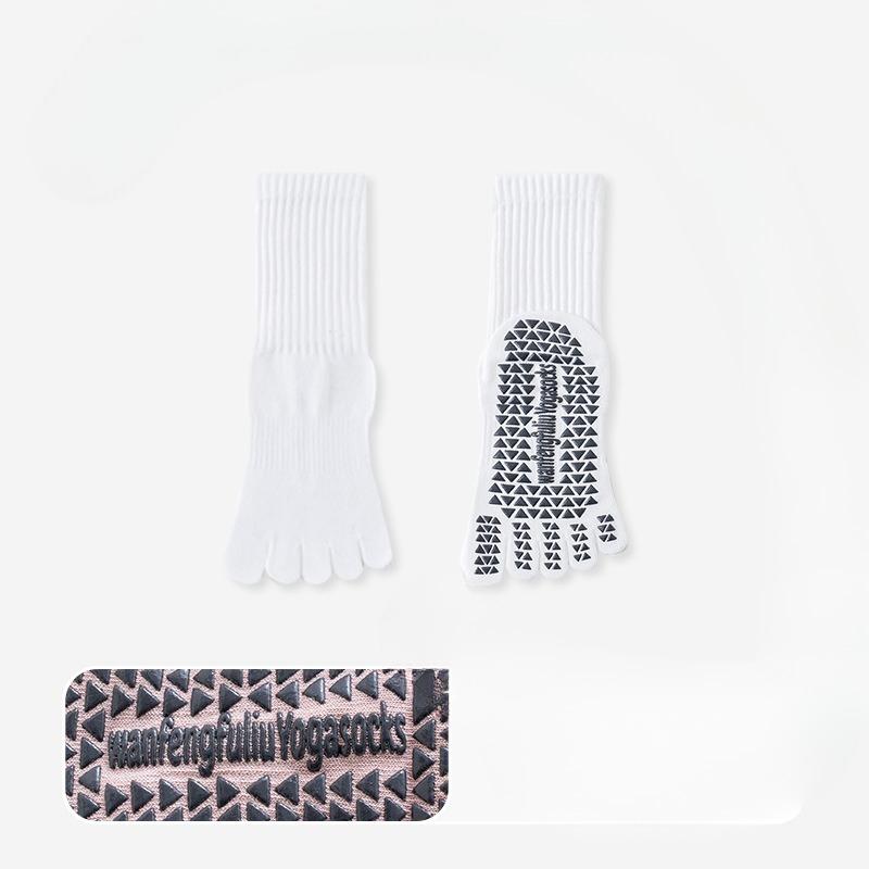 

Female Spring and Autumn Professional Pilates Fitness Exercise Yoga Non Slip Five Finger Tube Socks 1 pair білий