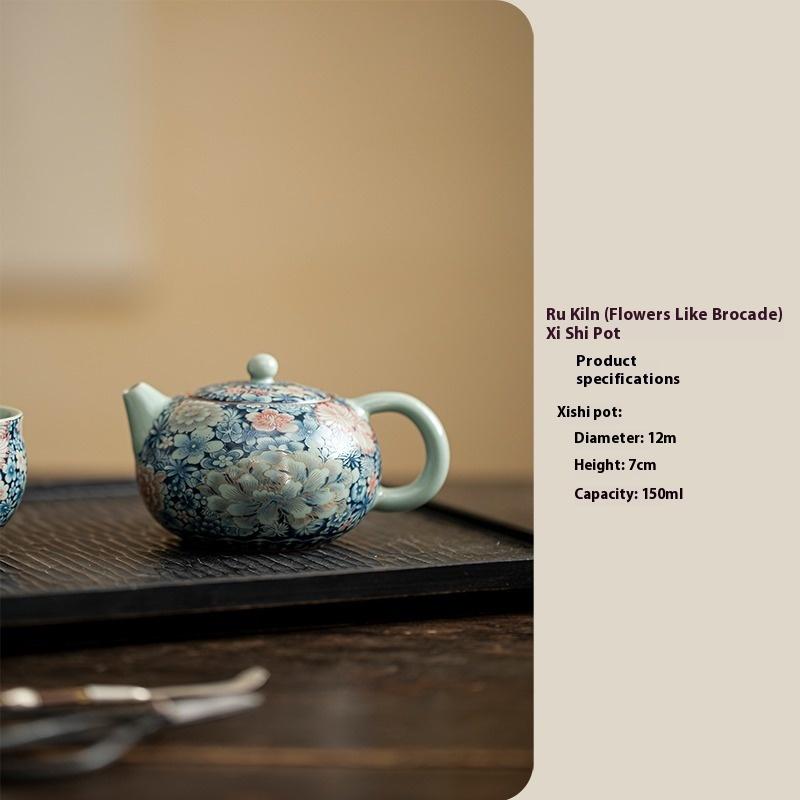 

Ru Kiln Filigree Gold Blooming Flowers Like Brocade Xishi Pot Can Be Raised Ceramic Single Brewing Teapot Tea Infuser Tea Kettle