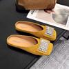 Fashion Rhinestone Square Toe Flat Women's Slippers and Ladies Sandals New Fashion Slides On Sale Chic Elegant Low Price Shoes Promotion