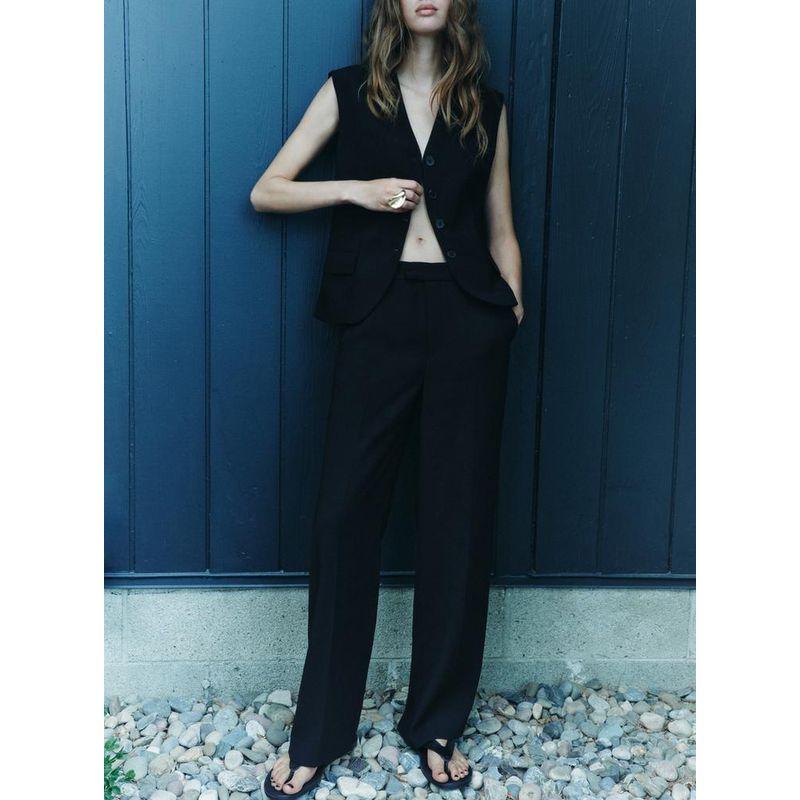 Spring New Vertical Straight Pants 8646186 V-neck Sleeveless Pocket Decoration Vest Vest 8412186