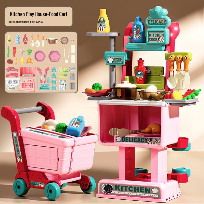 

Игрушка 2-в-1 Тележка для покупок и Коляска: Набор для ролевых игр «Супермаркет и кухня» - Идеально подходит для дней рождения девочек