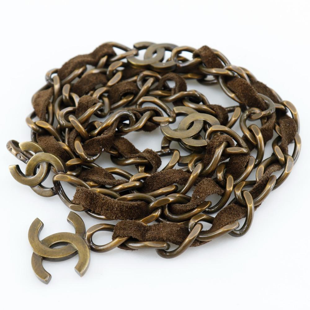 Chanel Chain Belt Belt A07928Y02269 Vintage Processing COCO Mark MARRON Brown Plated Gold/Suede Women Used