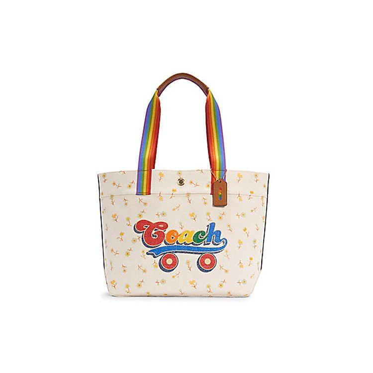 

Coach Recycled Tote 33 Rainbow Print Skateboard Canvas And Leather Tote Bag Women tote White C4099-IMCAH Basic Set (Bag+Dust Bag)