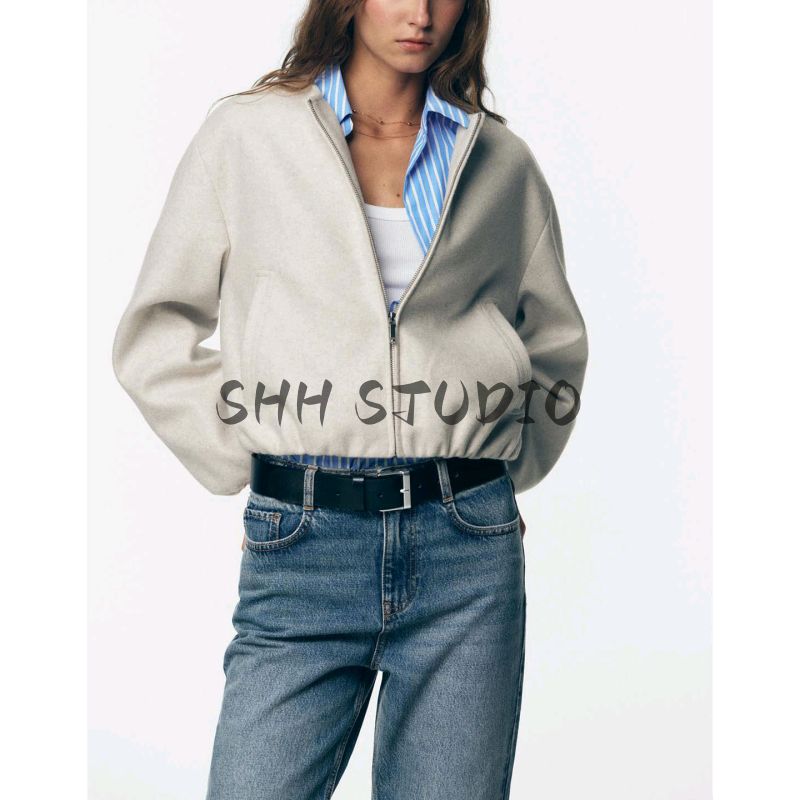 Fall New Women's Clothing French Round Neck Zipper Soft Pilot Jacket Outwear 3046070 3046264