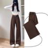 Women's High-Waisted Wide-Leg Jeans - Deep Coffee, Floor-Length, 2024 Autumn/Winter Collection, Popular Loose Straight Style
