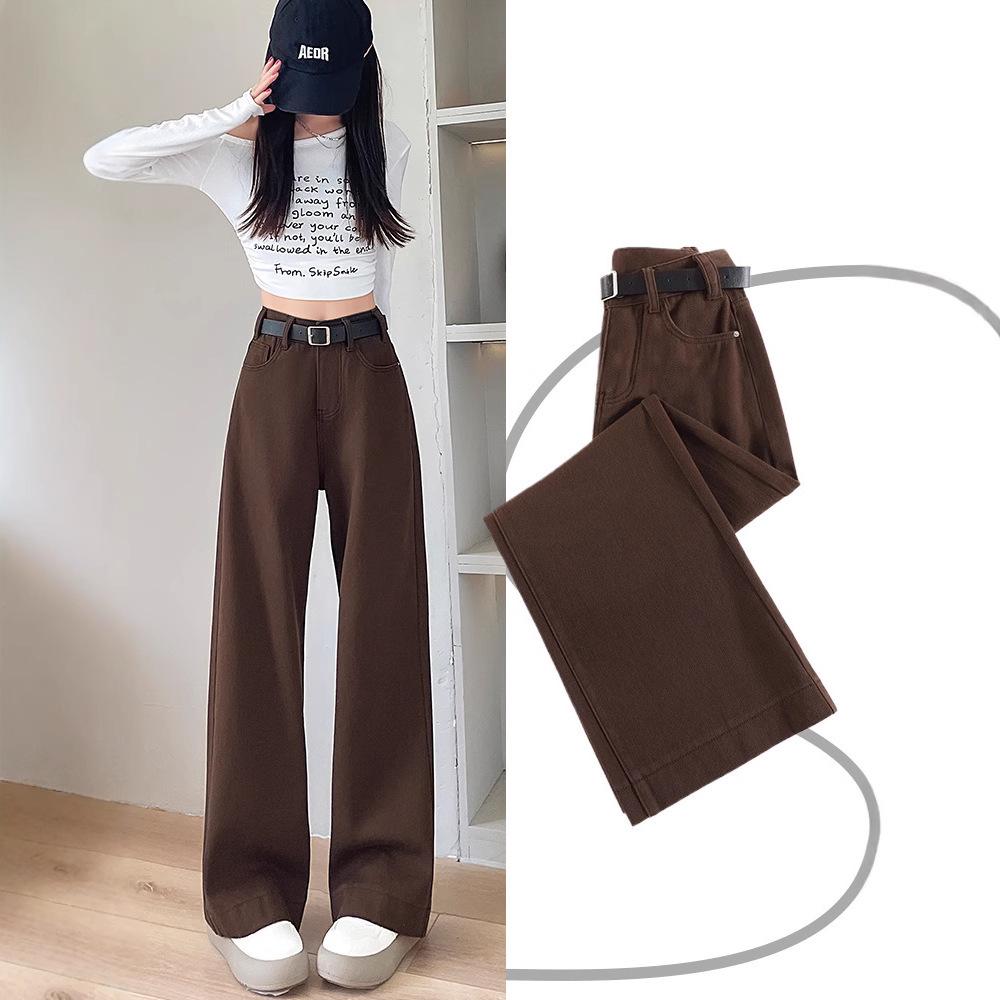 

Women s High-Waisted Wide-Leg Jeans - Deep Coffee, Floor-Length, 2024 Autumn/Winter Collection, Popular Loose Straight Style Small