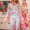 Europäisches und amerikanisches Satin-Weihnachtsdruck-Freizeitanzug-Pyjama-Loungewear für Damen
