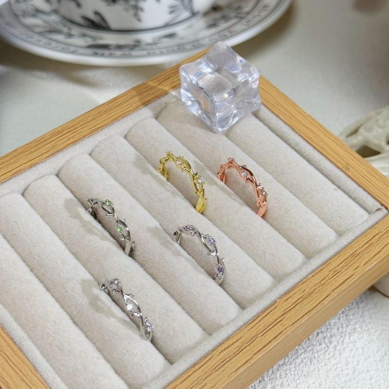 Thorns Series Colored Zir*****Pen Ring Women'S Volleyball Diamond Exquisite Flower Branch Winding Simple Index Finger Ring
