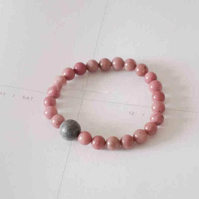 Original Pink Rhodonite Map Stone Unisex Bracelet - Natural Chinese Style Accessory for Women