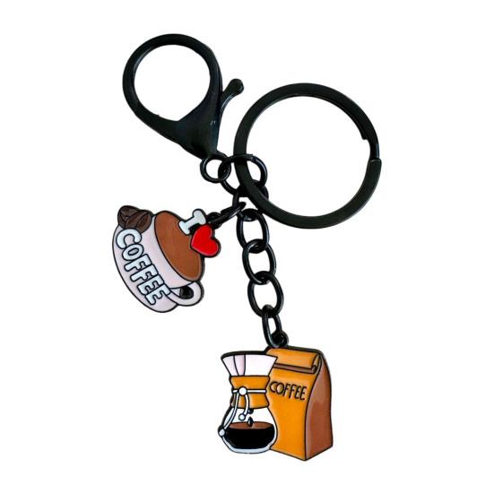 Keychain with Coffee Theme Pendant Retro Style Trendy Coffee Key Chain
