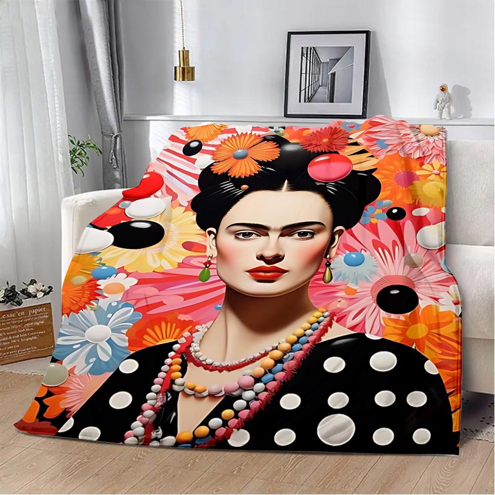 Cartoon F-Frida Printed Blanket Picnic Blankets Warm Blanket Soft and Comfortable Blanket Home Travel Birthday Gift