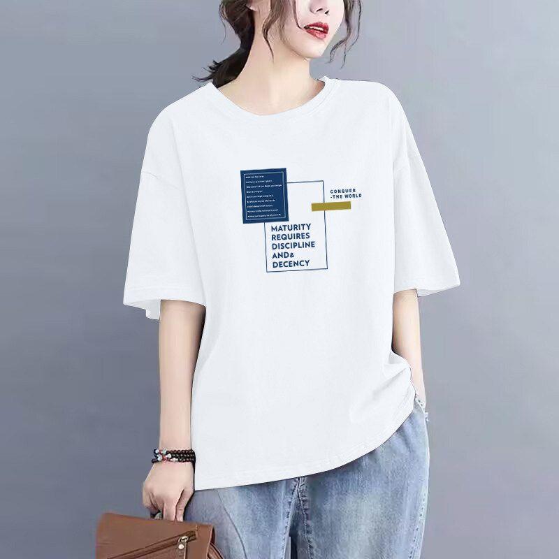 Foreign Trade Export Clearance 100% Pure Cotton Short sleeve Casual T-shirt Women Loose Fashion Clothes Temperament Half Sleeve Top Summer