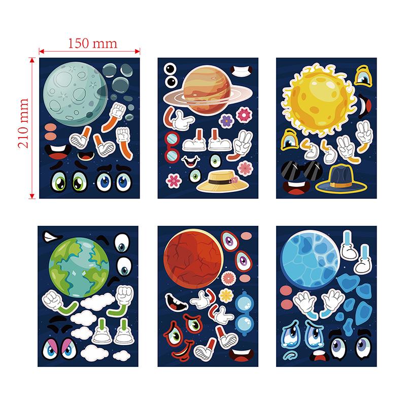 6 Sheetsset Space Planet Diy Stickers For Kids Funny Assemble Cartoon Puzzle Handicrafts Make A Face Sticker Decoration