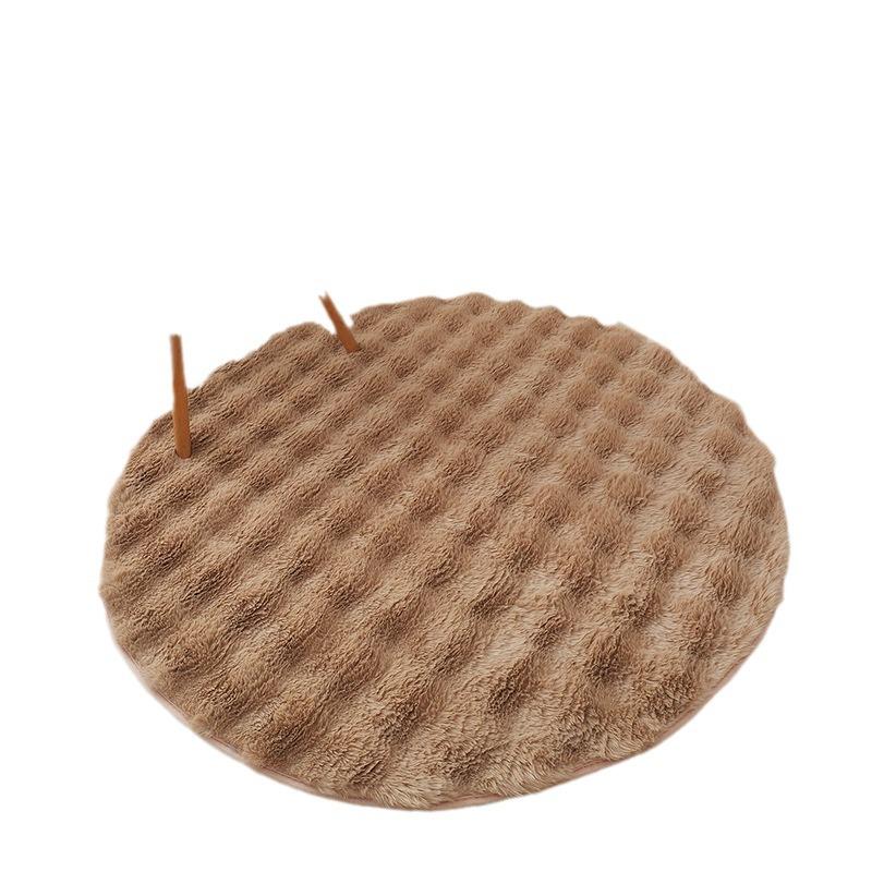 Plush Bubble Velvet Round Carpet for Bedroom or Living Room Floor - Perfect as a Foot Mat or Makeup Chair Cushion.