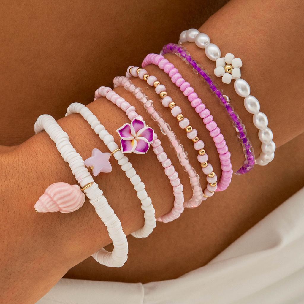 Bohemian meter beaded multi-layer stacked elastic bracelet contrasting color women's bracelet set