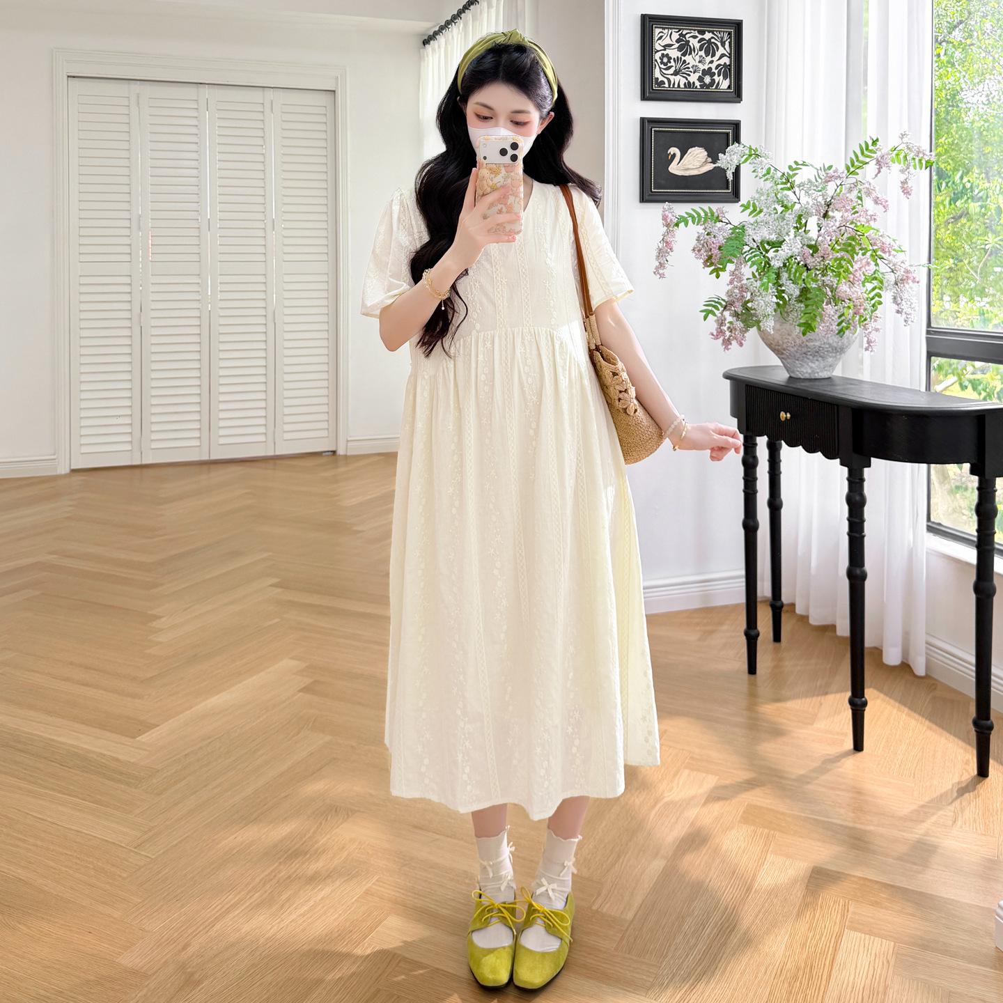 

2026 Spring/Summer Loose Embroidered Maternity Dress XL абрикосовий