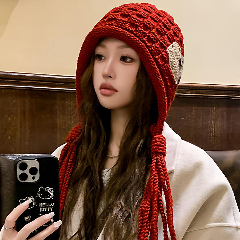 Autumn And Winter Warm Handmade Braid Knitted Hat Trend   Patch Tassel Wool Hat