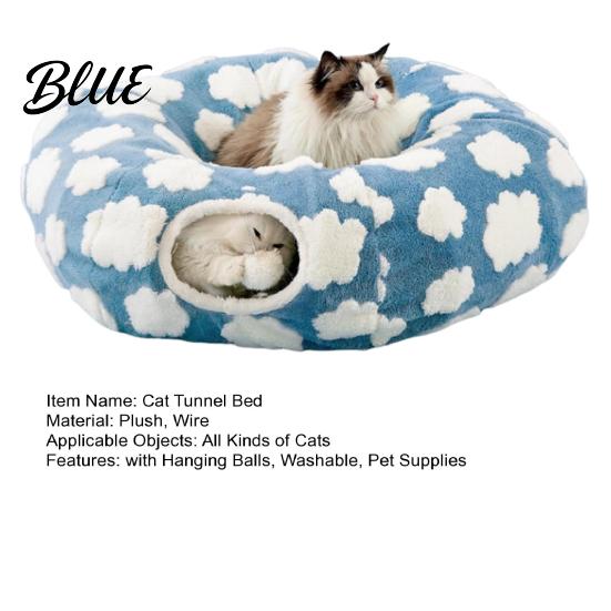 Durable Cat Tunnel Donut Toy Balls Washable with Hanging Plush Bed Indoor Kittens Small Large