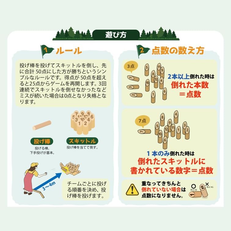 [Wooden Game Originating from Finland] Mini Skittle Game with Scoreboard, Storage Bag, and Japanese Instructions  Perfect for Families, Camping, and
