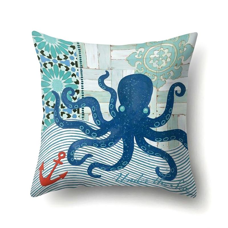 Polyester Pillowcase Peach Leather Velvet Cushion Cover Marine Life Seahorse Octopus Printed Pillowcase Car Cushion
