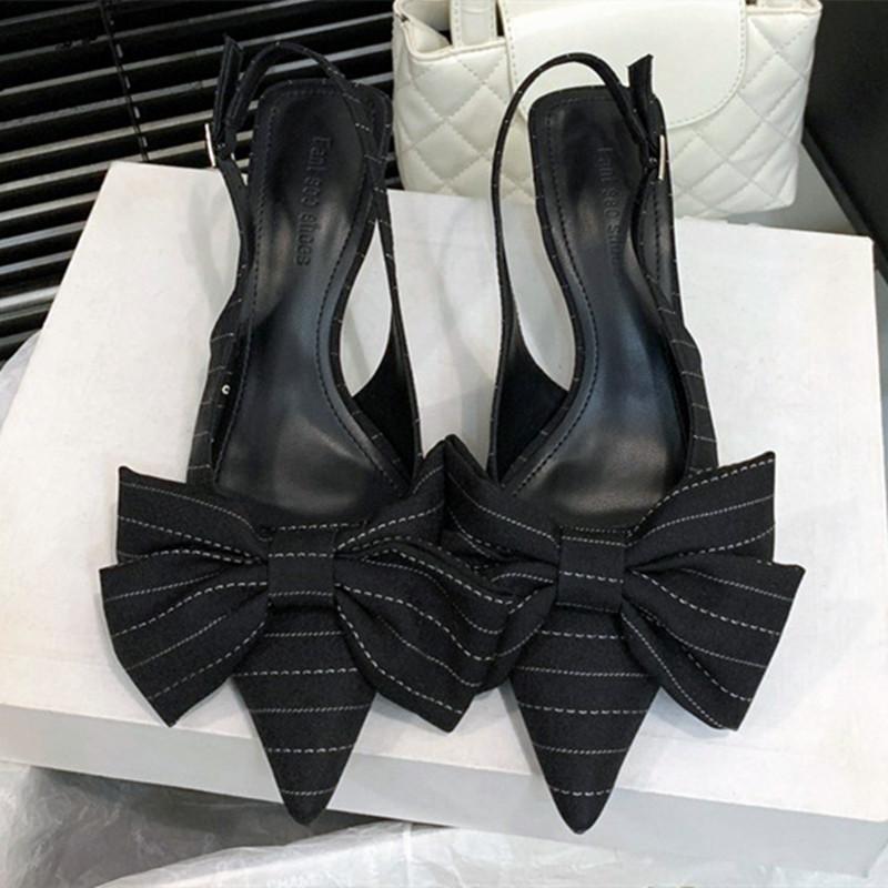 Fashion Striped Bow Design High Heels Women Sexy Pointed Toe Slingbacks Heeled Sandals Summer Comfort Elegant Women Pumps Office Shoes
